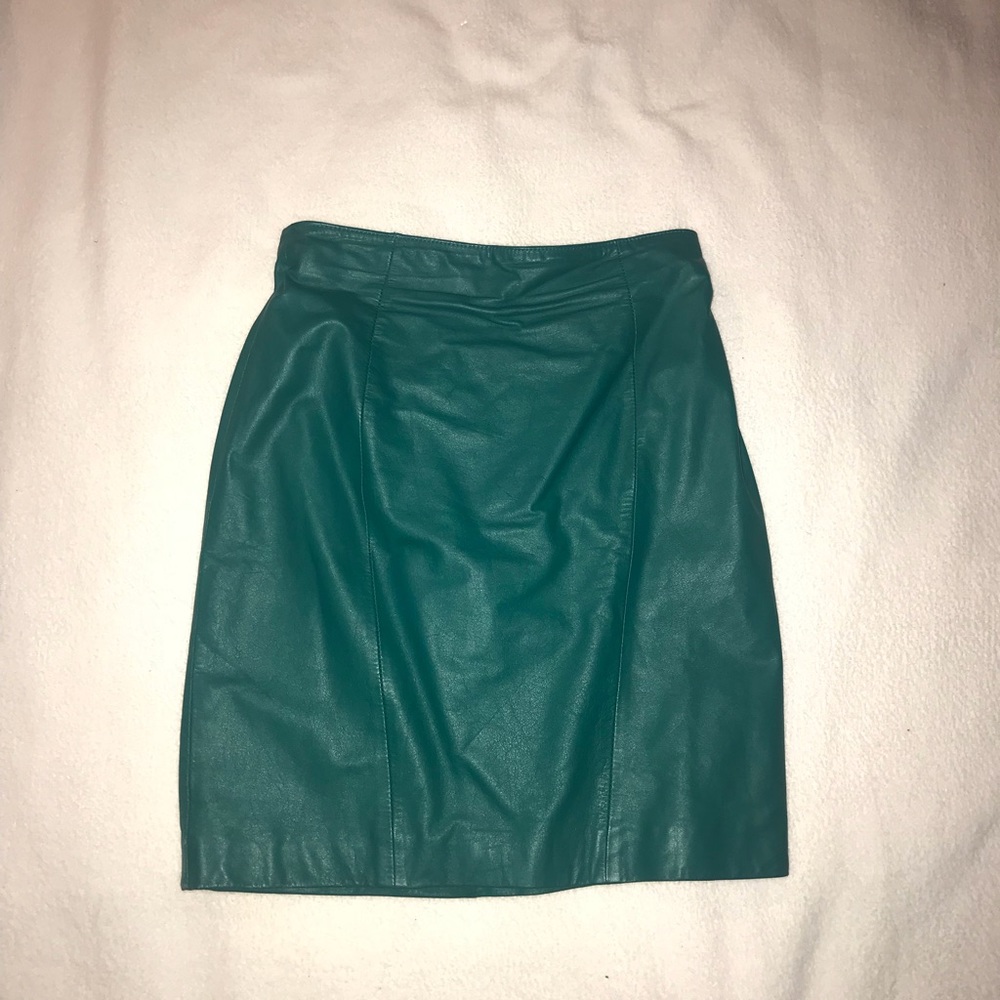 Green leather skirt